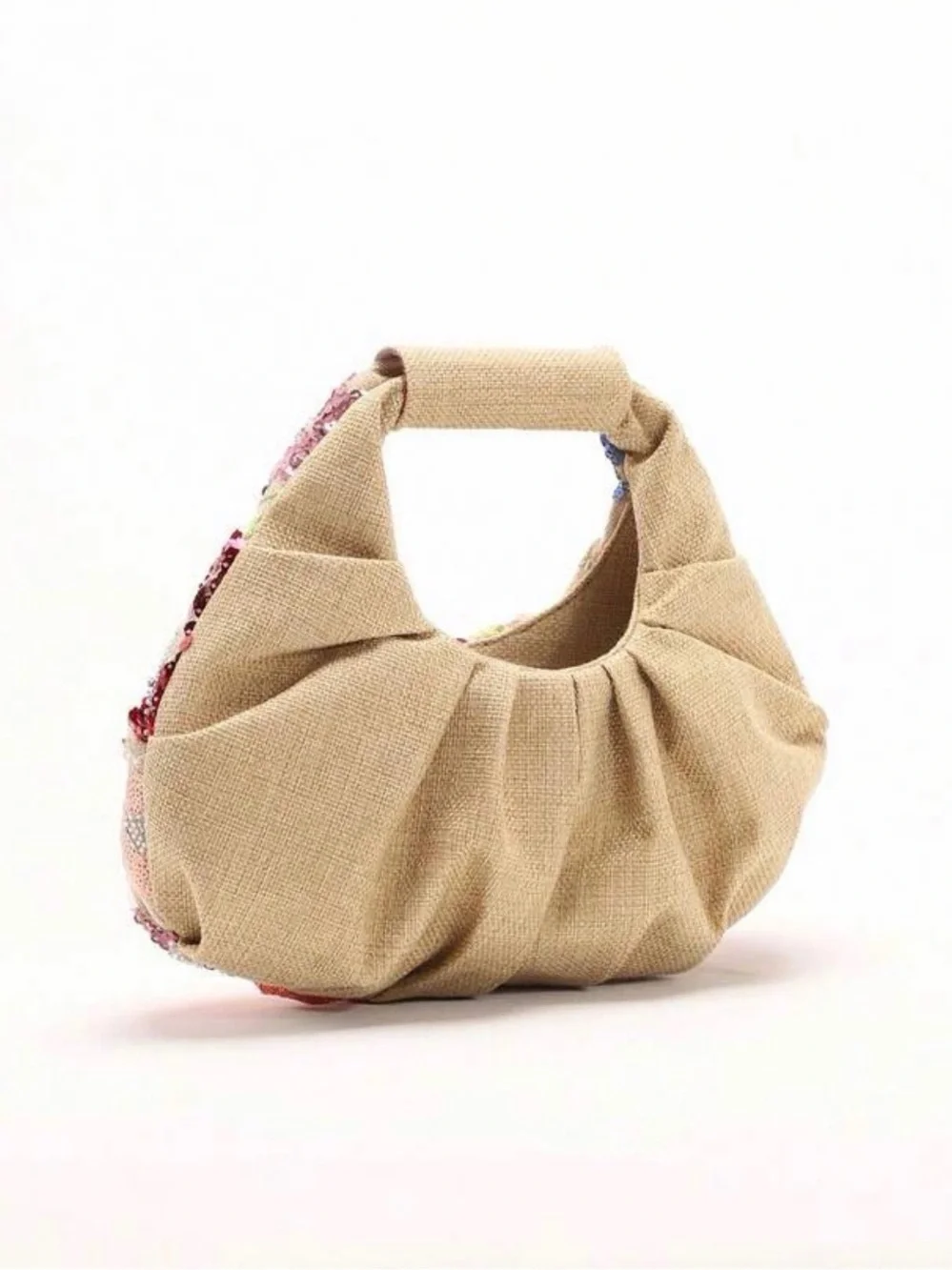 NEW Sequin Floral Embroidered Beige Shoulder Bag